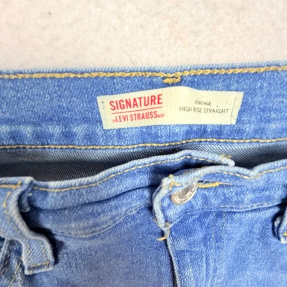 Signature by Levi Strauss Heritage High Rise Straight Distressed Jeans Blue 10 - Picture 4 of 11